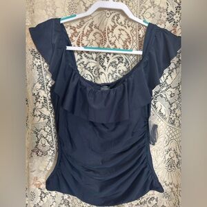 Tommy Hilfiger Women’s Navy Ruffle Tankini Swimsuit Top w/UV Protection